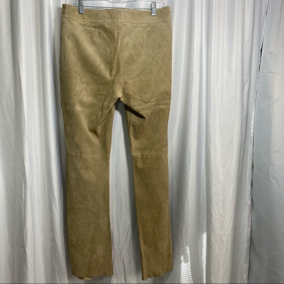 100% Suede Leather Tan Khaki Fall Winter Pants Womens Size 12 Large - Picture 2 of 10